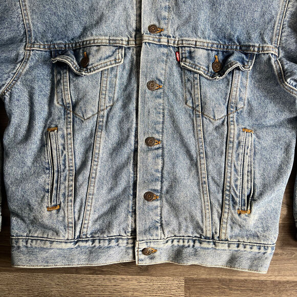 VTG Levi's Trucker Jacket Men's Small Aztec Southwest Lined Blue Denim Jean 1990 - Picture 3 of 16